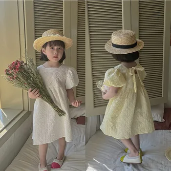 בנות שמלה 2023 הקיץ קוריאנית בועה שרוול השמלה של הילדה שמלת נסיכת אופנה
